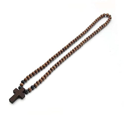 FORUBUS Wooden Cross Pendant Necklace - Wood Beads Cross Religion Necklace for Women Men Believer Prayer Baptism Jewelry - color: A brunet