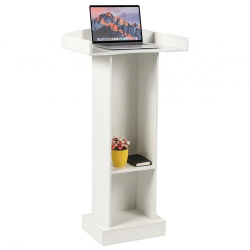 Podium Stand for Lectern Presentation Church Classroom, White Pulpit with Wooden Heavy Base, Podium for Lecture, Wedding Speech - color: White-elegant