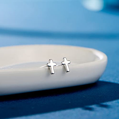 EVER FAITH 925 Sterling Silver Mini Cross Stud Earrings Fashion Minimalist Tiny Jewelry for Women Teen - color: 925 Silver