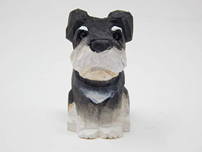 Selsela Schnauzer Terrier Dog Puppy Figurine Miniature Wooden Carving Statue Home Decor Small Animals Pet Canine Hound - style: Schnauzer Terrier Dog