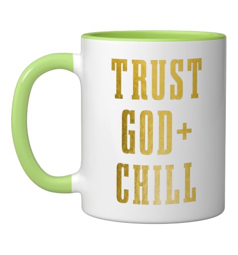 Trust God & Chill Christian Faith Jesus Church Pastor Funny Ceramic Mug, Light Green/White, 11oz - color: Light Green/White, size: 11 Ounces