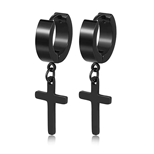 Stainless Steel Cross Earrings Set for Men Women Dangle Hinged Men Women Earrings Silver Gold Black - color: 1 pair - Black