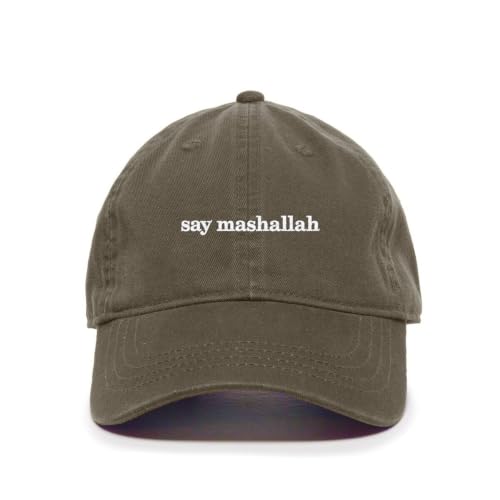 DSGN By DNA Say Mashallah Embroidered Hat Islamic Muslim Faith Inspired Cotton Baseball Cap Adjustable Dad Hat for Men&Women - color: Olive