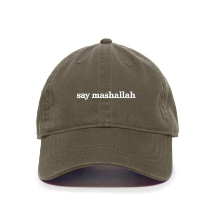 DSGN By DNA Say Mashallah Embroidered Hat Islamic Muslim Faith Inspired Cotton Baseball Cap Adjustable Dad Hat for Men&Women - color: Olive