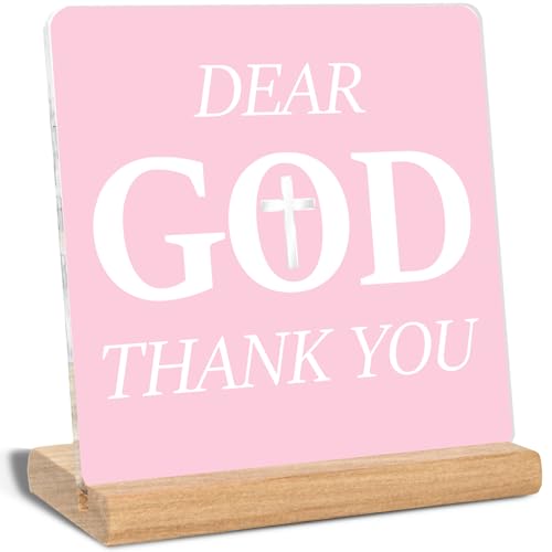 Christian Gifts for Women, Dear God Thank You Acrylic Plaque Signs, Office Home Desk Decor Signs(Pink) - color: Dear God 2