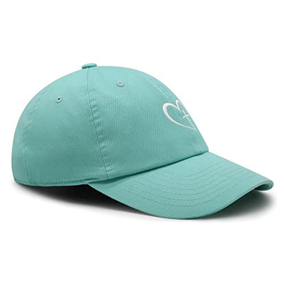 JPAK Heart and Cross Premium Dad Hat Embroidered Cotton Baseball Cap Christian Faith - color: Mint