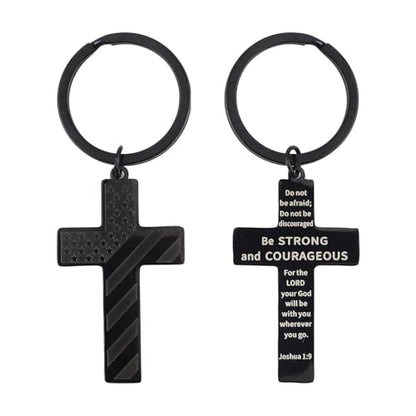 2pcs Cross Keychain for Men, Stainless Steel Cross Keyring Christian Bible Verse Key Chain Inspirational Scripture Religious Key Holder Cross Key Fob Gifts for Men Women Valentines Day
