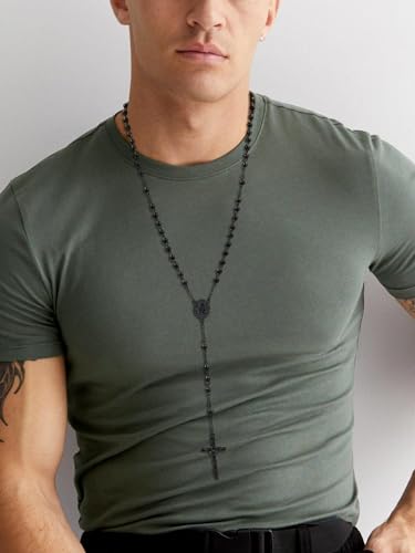 Supcare Rosary for Men Women Catholic Necklace Rosary Beads Customized - color: E02-Christopher Black