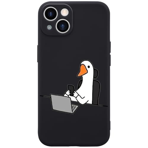 Cute Cartoon Slacker Duck Case Cover for iPhone 12 Funny Work Duck Case Cover Liquid Silicone Soft Gel Rubber Matt Phone Cover with Microfiber Lining - color: Duck 2, size: iPhone 12