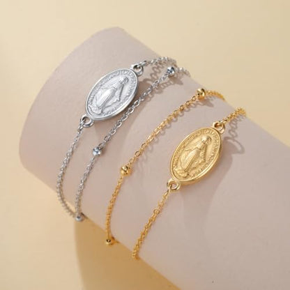 VASSAGO Virgin Mary Bracelet for Women Men Double-Sided Virgen de Guadalupe Rosary Bracelet Medal Handmade Braided Rope Catholic Christian Religious Jewelry Gift - color: Gold 14