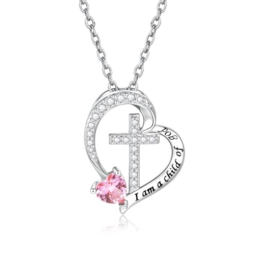MANBU Sterling Silver Cross I am a Child of God Necklace for Girls - style: 10-October