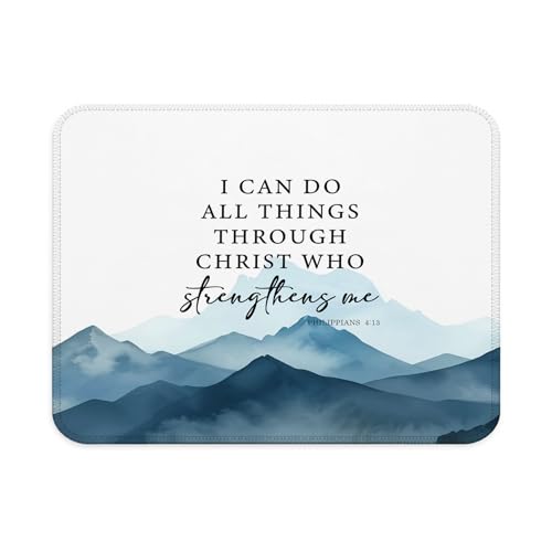 Christian Bible Verses Mouse Pad, I Can Do All Things Through Christ, Watercolor Mountain Religious Mouse Pad for Work Computers Laptop Home Office Dorm Desk Accessories, 9.5x7.9 Inch - color: Interesting text Mouse pad C