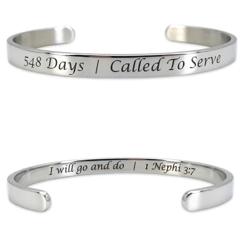 Missionary Bracelet 548 Days | Called to Serve Scripture Cuff Stainless Steel Adjustable Christian Faith Jewelry for Women - color: Silver