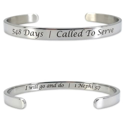Missionary Bracelet 548 Days | Called to Serve Scripture Cuff Stainless Steel Adjustable Christian Faith Jewelry for Women - color: Silver
