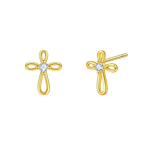 Rnivida 925 Sterling Silver Cross Stud Earrings for Women - color: Inifinity Cross Gold Plated
