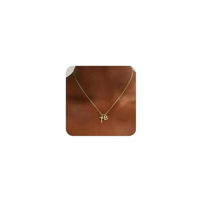 Cross Initial Necklace for Women, 14K Gold Plated Dainty Cross & Letter(A-Z) Pendant Necklace, Personalized Monogram Letter Christian Jewelry,Baptism First Communion Confirmation Easter Gift - color: B