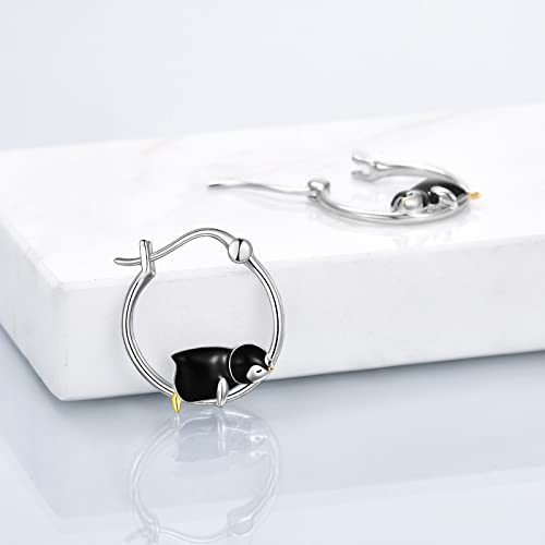 Fox/Pig/Mushroom/Cat Earrings Sterling Silver Cute Hoop Earrings Animal Jewelry Gifts for Women Daughter - style: Penguin