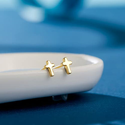 EVER FAITH 925 Sterling Silver Mini Cross Stud Earrings Fashion Minimalist Tiny Jewelry for Women Teen - color: 14K Gold