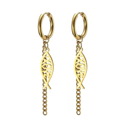Ichthus Fish Dangle Earrings Ichthus Cross Earrings Christian Jesus Fish Earrings Religious Jewelry Christian Symbols Accessories Gift for Women - color: Jesus Fish gold