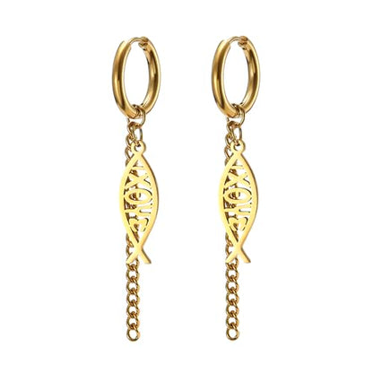 Ichthus Fish Dangle Earrings Ichthus Cross Earrings Christian Jesus Fish Earrings Religious Jewelry Christian Symbols Accessories Gift for Women - color: Jesus Fish gold