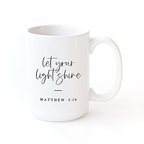 The Cotton & Canvas Co. Let Your Light Shine Bible Verse, Religious, Scripture, Christian Porcelain Ceramic Coffee Mug - style: Let Your Light Shine