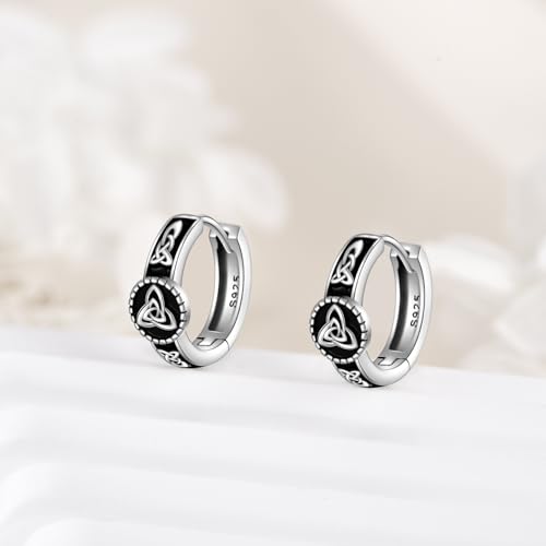 AOBOCO Black Hoops Earrings for Men Sterling Silver Viking Celtic Cross Heart Skull Round Triangle Hoop Earrings Birthday Father Day Christmas Jewelry Gifts for Men Women Friends - style: Celtic Knot Hoops