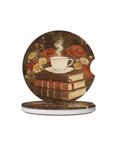 Ceramic Car Cup Coasters 2PCS - Coffee Book - color: Coffee Book