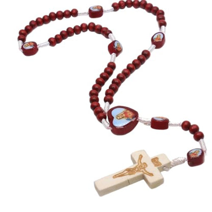 Handmade Wooden Crucifix Rosary Beads Chain Pendant Necklace Colorful Love Heart Catholic Cross Virgin Mary Jesus Necklace for Women Men Religious Lord Praying Jewelry - color: Blue