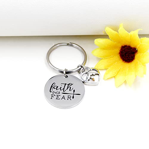 Uloveido Stainless Steel Faith Cross Keychain & Jesus Loves Me Christian Keyring Mustard Seed Charms Religious Jewelry - style: Faith Over Fear-heart Mountain