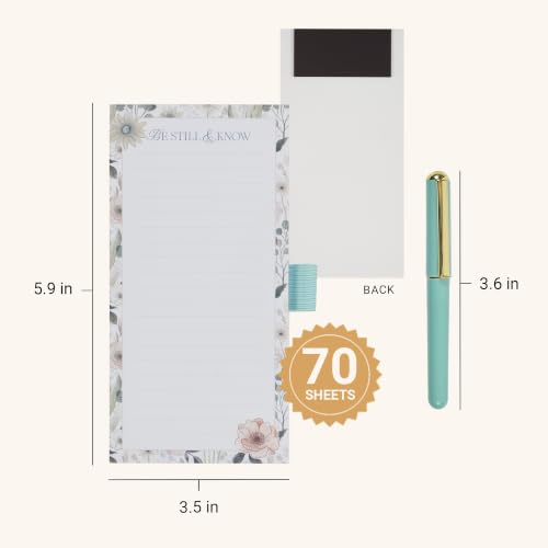 Christian Art Gifts Magnetic Notepad & Pen Set for Women, Be Still - color: Teal & Pink Floral/ Be Still