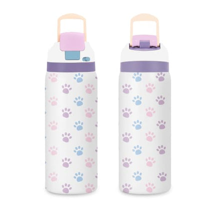 Paw 32oz Insulated Water Bottle, Dog Lover Gift, 2-in-1 Lid, 1PCS - color: Paw Print-White