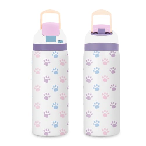 Paw 32oz Insulated Water Bottle, Dog Lover Gift, 2-in-1 Lid, 1PCS - color: Paw Print-White