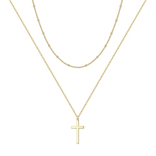 M MOOHAM Cross Necklace for Women Girls, Dainty 14K Gold Plated Cross Pendant Necklace Sideways Cross Choker Layered Necklaces for Women Girls - color: Layered Cross