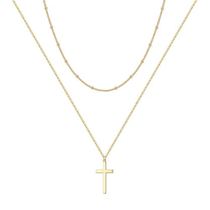 M MOOHAM Cross Necklace for Women Girls, Dainty 14K Gold Plated Cross Pendant Necklace Sideways Cross Choker Layered Necklaces for Women Girls - color: Layered Cross