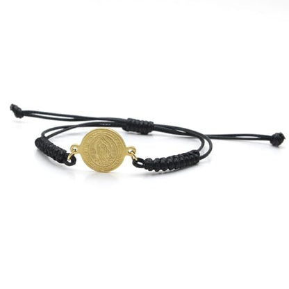 925 Sterling Silver San Benito Bracelet For Women And Men, Catholic Multicolor Bracelet St. Benedict Medal Hand Knitted Knot Coin Beaded Adjustable Religious Prayer Faith - color: Black Gold - San Benito Bracelet