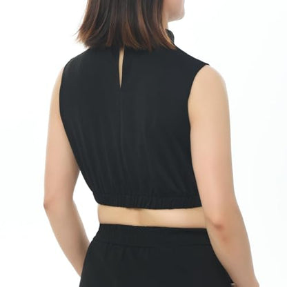 Women's Clergy Crop Top Sleeveless T-Shirt Tab Collar Clergy Priest Church Clergy Bib - color: Black, size: XX-Large