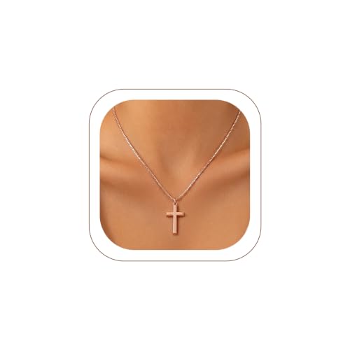 KeyStyle Cross Necklace for Women,Silver/Gold/Rose Gold Cross Pendant - color: 02-Medium Cross-Rose Gold