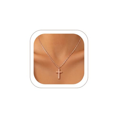 KeyStyle Cross Necklace for Women,Silver/Gold/Rose Gold Cross Pendant - color: 02-Medium Cross-Rose Gold