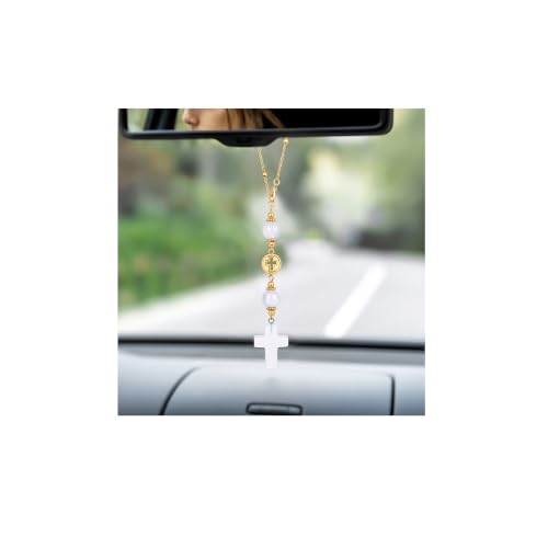 Opalite Cross Car Hanging Ornament Gift Box for Rear View Mirror - color: Opalite