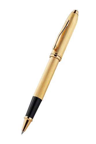 Cross Townsend Polished 23KT Gold-Plated Engraved Diamond Pattern Selectip Rollerball Pen with 23KT Gold-Plated Appointments – Refillable, Luxury Gift Box