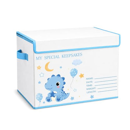 Baby Memory Keepsake Box 16x12x12 Inch Elephant Dinosaur Pattern - color: blue