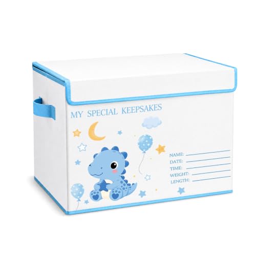 Baby Memory Keepsake Box 16x12x12 Inch Elephant Dinosaur Pattern - color: blue