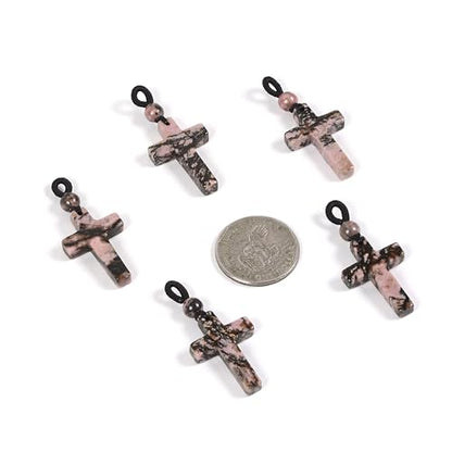 Justinstones Natural Gemstone Carved Cross Reiki Chakra Pendant Necklace 22 Inch - color: 30mm Matrix Rhodonite