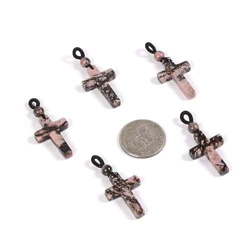 Justinstones Natural Gemstone Carved Cross Reiki Chakra Pendant Necklace 22 Inch - color: 30mm Matrix Rhodonite