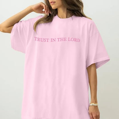 Trust in The Lord Christian Shirts God Faith Religious T Shirts Oversized Jesus Tshirt Women Bible Verse Tee Tops - color: Pink, size: Medium