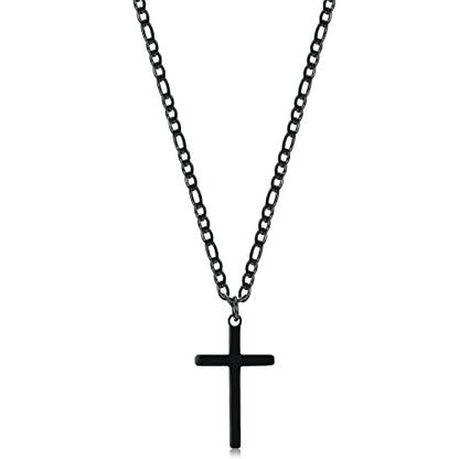 Joxevyia 14K Gold Filled Cross Necklace for Men Figaro Chain Stainless Steel Polished Cross Pendant Necklace Simple Baptism Faith Jewelry Gift - size: 22 inches, style: Big Black cross pendant(1.2"*0.7")