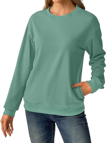 GKBK Womens Sweatshirts Cotton Crew Neck Lightweight Pullover Pocket Tops - color: A- Green, size: 3X-Large