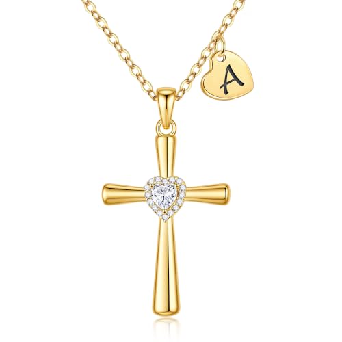 MONOOC Cross Initial Necklace for Women Girls - Christian Birthday Gifts - color: A.