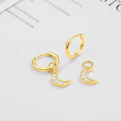 DAILY VIBES Cute Butterfly Star Cross Heart CZ Dangle Earrings for Women - color: Gold Moon CZ