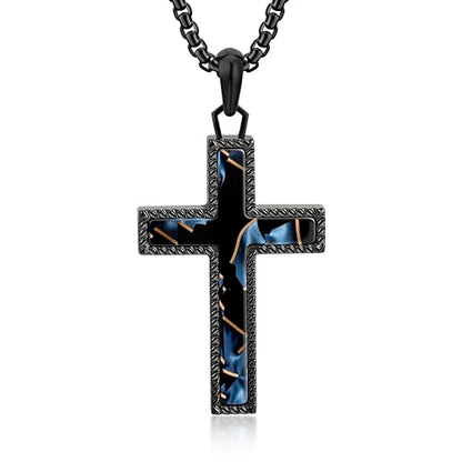 Wooden Cross Necklace for Men With Stainless steel And Black Ebony Adjustable Box Chain 24–26 inches Suitable for Everyday Wear And Christian Gifts for Men - color: Black-F